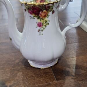 Elegant Floral Porcelain Coffee Pot with Gold Trim